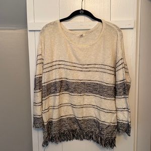 joie scoop neck striped sweater w/ fringe